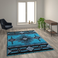 Flash Furniture ACD-RGC318-69-TQ-GG Mohave Collection 6' x 9' Turquoise Traditional Southwestern Style Area Rug - Olefin Fibers with Jute Backing